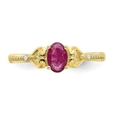 Real 6x4mm Oval Ruby Diamond Ring 10K Yellow Gold July Birthstone Jewelry Goldiacom Rings