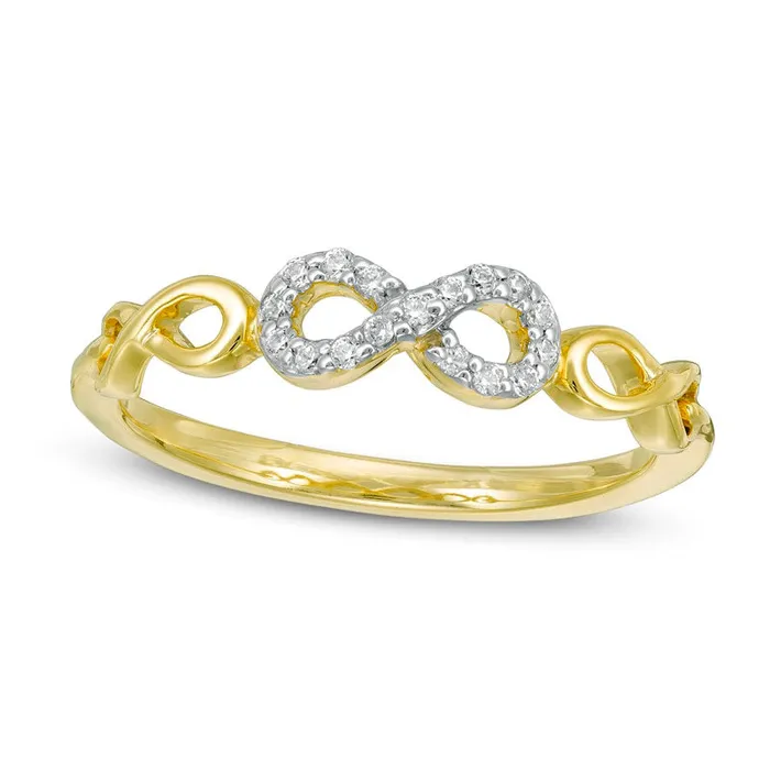 Rings 007 CT TW Natural Diamond Infinity Stackable Ring in Solid 10K Yellow Gold Goldia