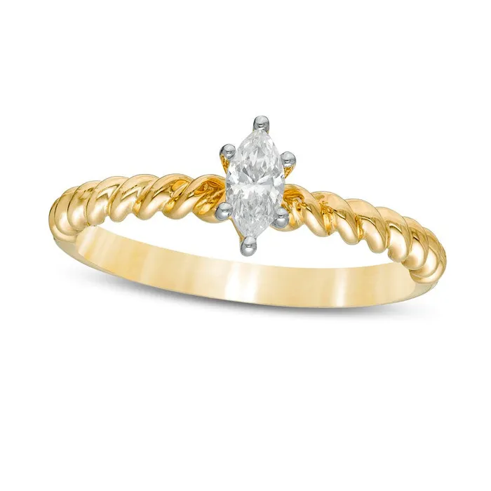 Rings 020 CT Marquise Natural Clarity Enhanced Diamond Solitaire Twist Shank Promise Ring in Solid 14K Gold Goldia