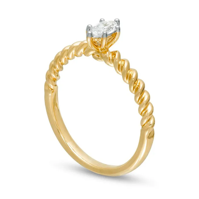 Rings 020 CT Marquise Natural Clarity Enhanced Diamond Solitaire Twist Shank Promise Ring in Solid 14K Gold Goldia