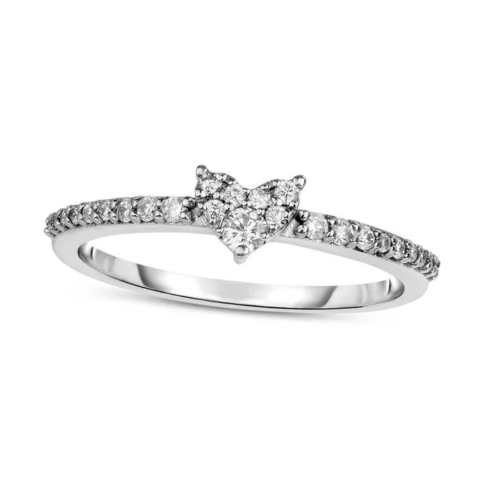 Rings 020 CT TW Natural Diamond Composite Heart Promise Ring in Solid 10K White Gold Goldia