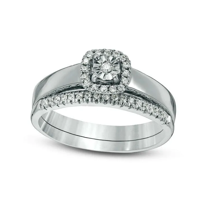 Rings 020 CT TW Natural Diamond Cushion Frame Bridal Engagement Ring Set in Sterling Silver Goldia