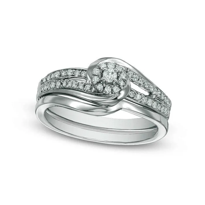 Rings 025 CT TW Natural Diamond Frame Swirl Bypass Bridal Engagement Ring Set in Sterling Silver Goldia
