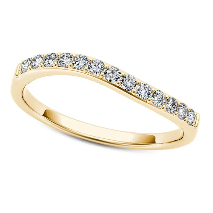 Rings 025 CT TW Natural Diamond Wave Anniversary Band in Solid 10K Yellow Gold Goldia