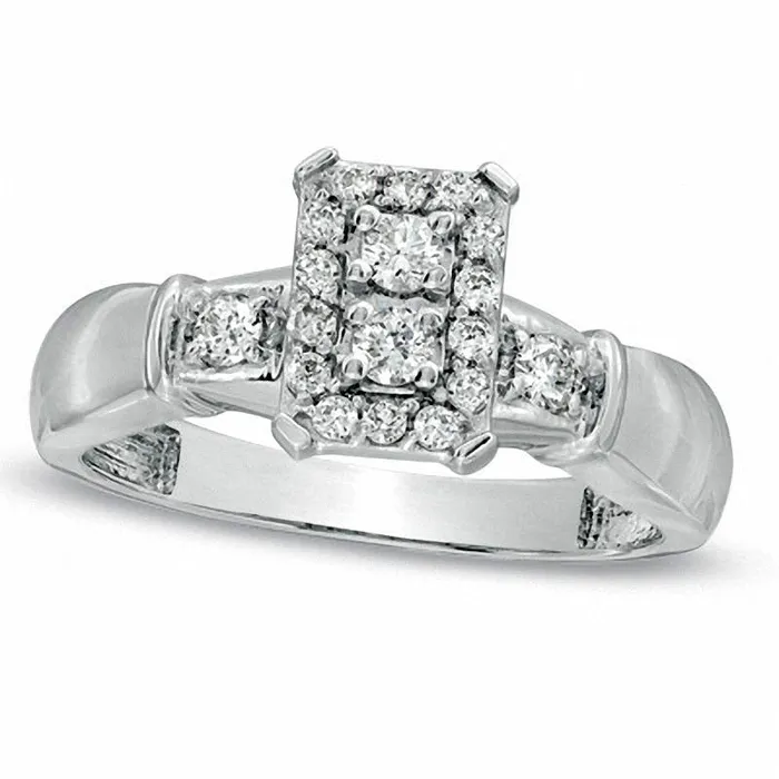 Rings 033 CT TW Natural Diamond Composite Rectangular Engagement Ring in Solid 10K White Gold Goldia