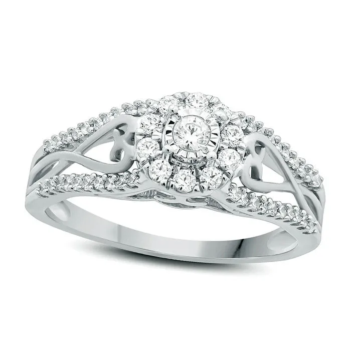 Rings 033 CT TW Natural Diamond Frame HeartSides Engagement Ring in Solid 10K White Gold Goldia