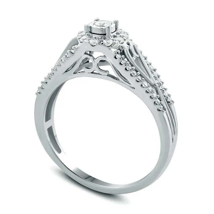Rings 033 CT TW Natural Diamond Frame HeartSides Engagement Ring in Solid 10K White Gold Goldia