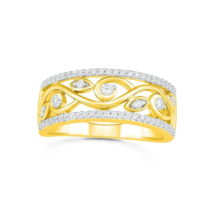 Rings 033 CT TW Natural Diamond Ornate Vine Ring in Solid 10K Yellow Gold Goldia