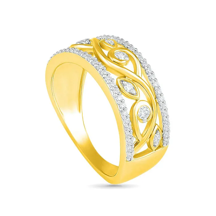 Rings 033 CT TW Natural Diamond Ornate Vine Ring in Solid 10K Yellow Gold Goldia