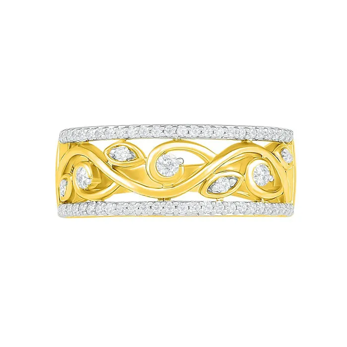 Rings 033 CT TW Natural Diamond Ornate Vine Ring in Solid 10K Yellow Gold Goldia