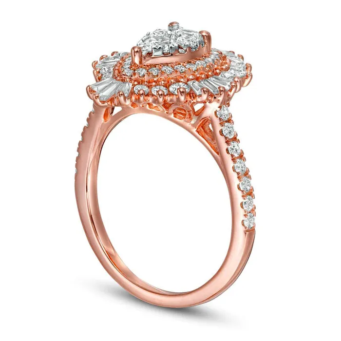Rings 15 CT TW Composite Natural Diamond Teardrop Starburst Frame Ring in Solid 14K Rose Gold Goldia