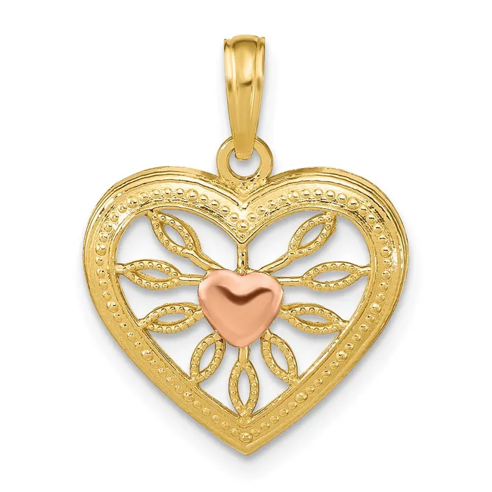 Rings 14k Twotone Gold Heart with Pink Center Charm Goldia