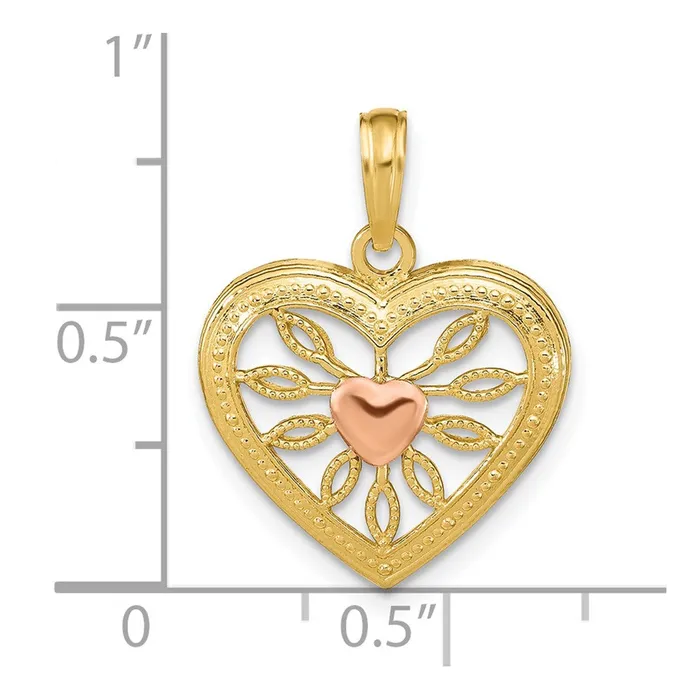 Rings 14k Twotone Gold Heart with Pink Center Charm Goldia