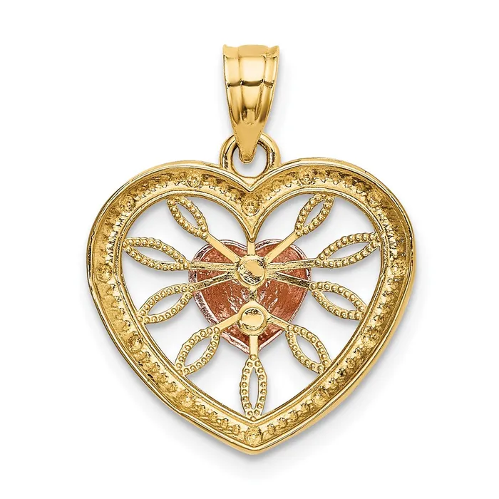 Rings 14k Twotone Gold Heart with Pink Center Charm Goldia