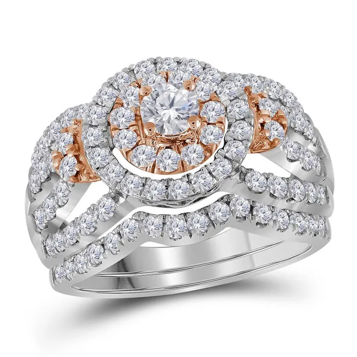 Rings 14k Twotone Gold Round Diamond Bridal Wedding Ring Set 112 Cttw Certified gndatlanta