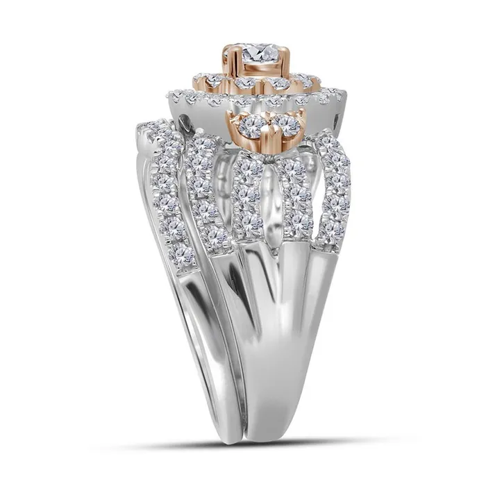 Rings 14k Twotone Gold Round Diamond Bridal Wedding Ring Set 112 Cttw Certified gndatlanta