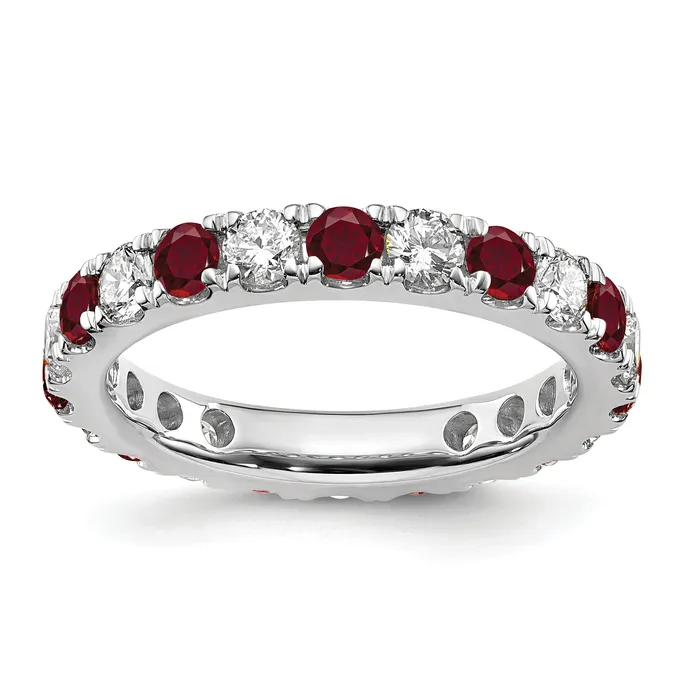 Rings 14k White Gold 1 Ct Lab Grown Diamond VSSI G and Lab Created Ruby Eternity Band Ring Goldia