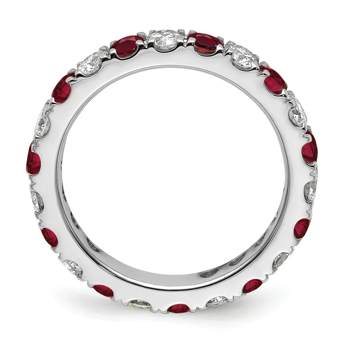 Rings 14k White Gold 1 Ct Lab Grown Diamond VSSI G and Lab Created Ruby Eternity Band Ring Goldia
