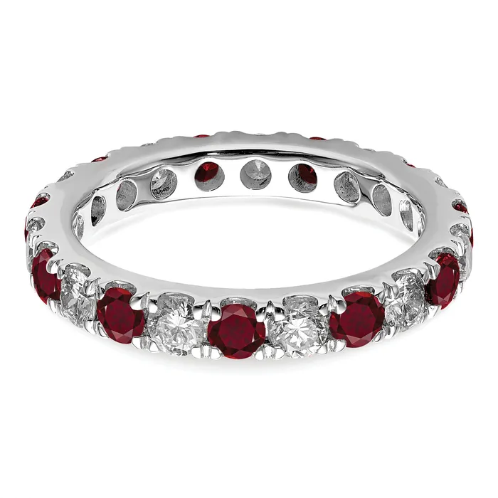 Rings 14k White Gold 1 Ct Lab Grown Diamond VSSI G and Lab Created Ruby Eternity Band Ring Goldia
