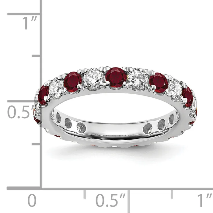 Rings 14k White Gold 1 Ct Lab Grown Diamond VSSI G and Lab Created Ruby Eternity Band Ring Goldia