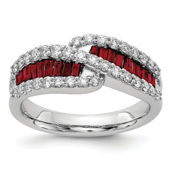 Rings 14k White Gold 58 Ct Lab Grown Diamond VSSI G and Lab Created Ruby Ring Goldia