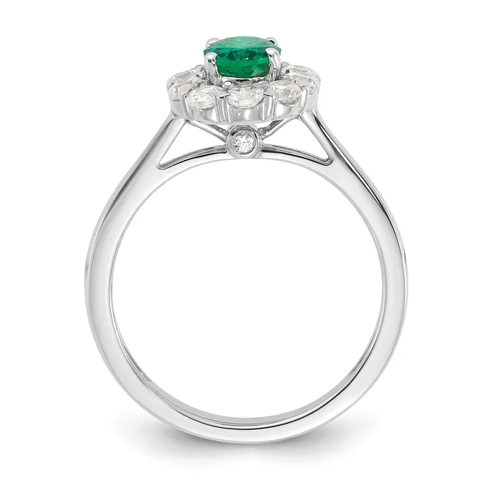 Rings 14k White Gold 58 Ct Lab Grown Diamond VSSI G and Oval Lab Created Emerald Halo Fashion Ring Goldia