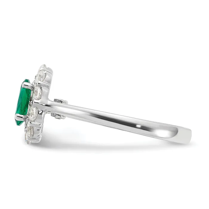 Rings 14k White Gold 58 Ct Lab Grown Diamond VSSI G and Oval Lab Created Emerald Halo Fashion Ring Goldia