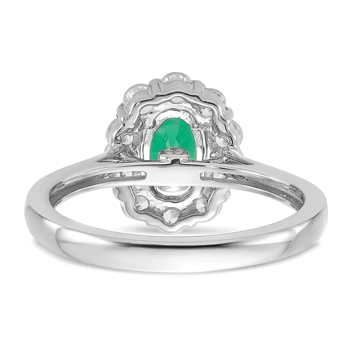 Rings 14k White Gold 58 Ct Lab Grown Diamond VSSI G and Oval Lab Created Emerald Halo Fashion Ring Goldia