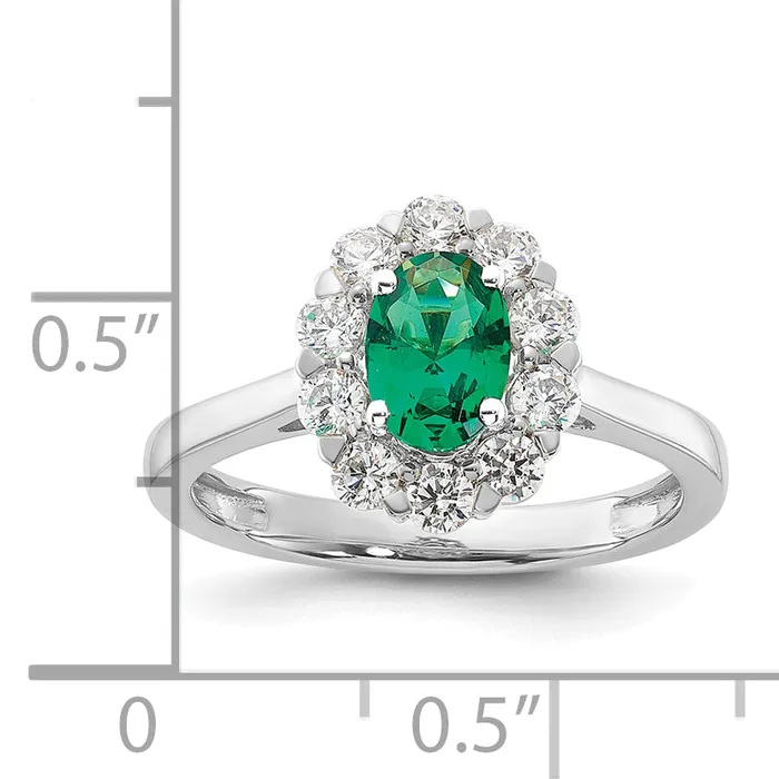 Rings 14k White Gold 58 Ct Lab Grown Diamond VSSI G and Oval Lab Created Emerald Halo Fashion Ring Goldia