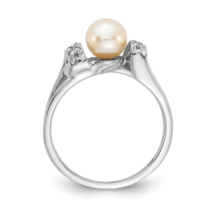 Rings 14k White Gold 6mm FW Cultured Pearl AAA Real Diamond ring Goldiacom