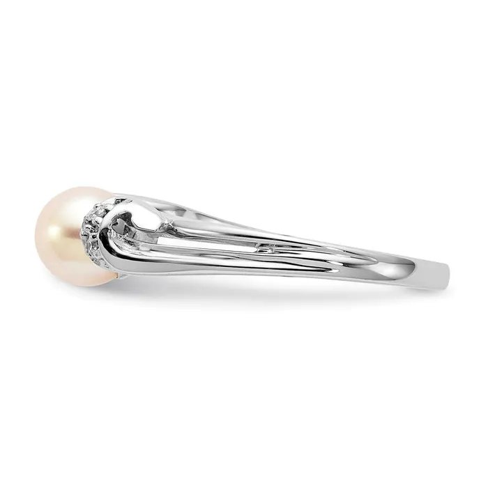 Rings 14k White Gold 6mm FW Cultured Pearl AAA Real Diamond ring Goldiacom