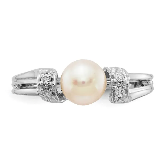 Rings 14k White Gold 6mm FW Cultured Pearl AAA Real Diamond ring Goldiacom