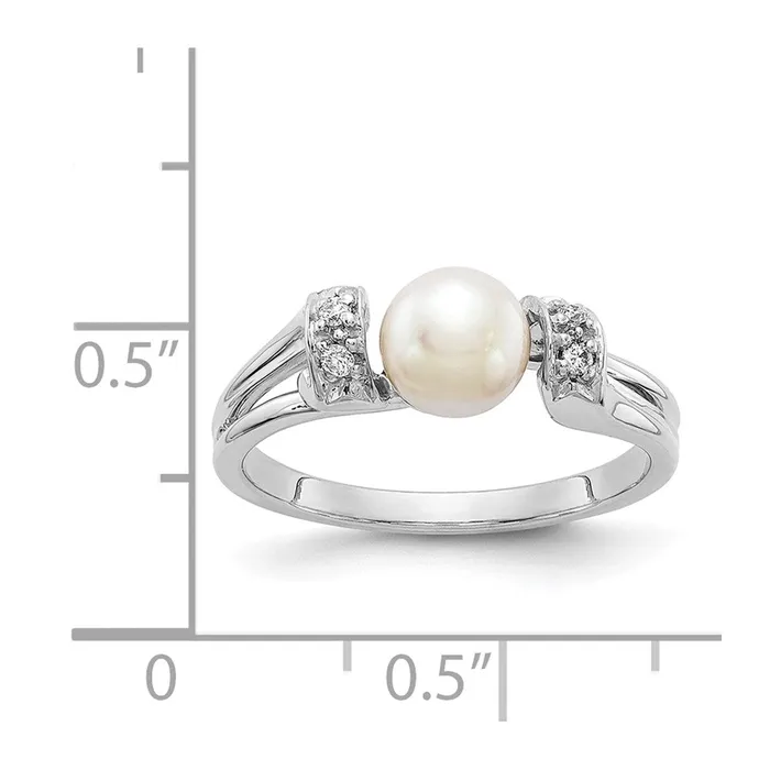 Rings 14k White Gold 6mm FW Cultured Pearl AAA Real Diamond ring Goldiacom