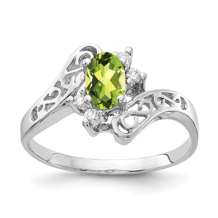 Rings 14k White Gold 6x4mm Oval Peridot VS Real Diamond ring Goldiacom