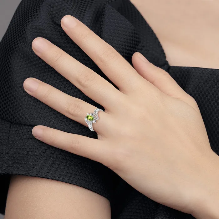 Rings 14k White Gold 6x4mm Oval Peridot VS Real Diamond ring Goldiacom