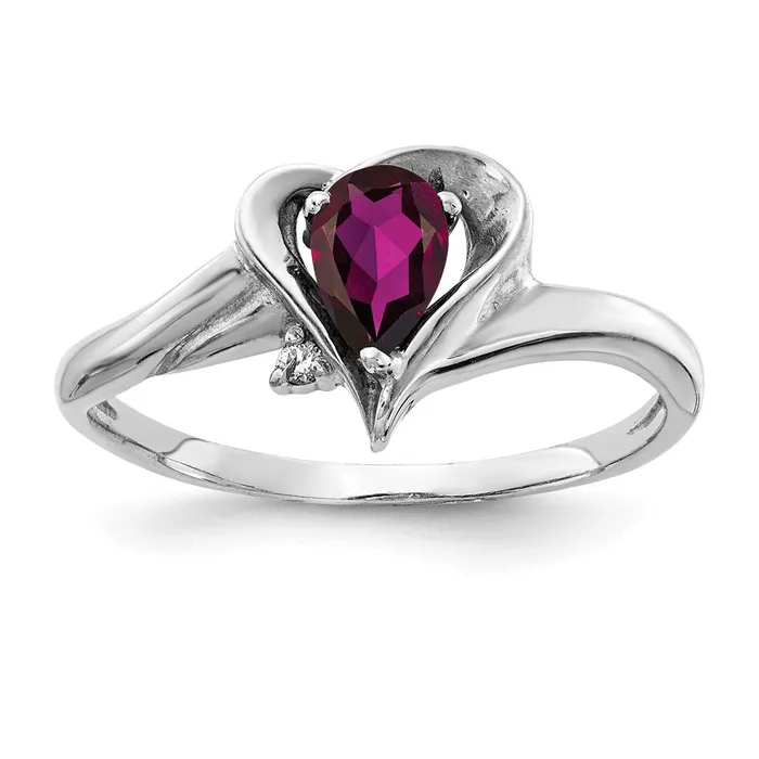 Rings 14k White Gold 6x4mm Pear Rhodolite Garnet VS Diamond ring Goldia