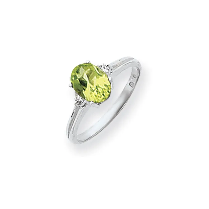 Rings 14k White Gold 8x6mm Oval Peridot Checker AAA Diamond ring Goldia