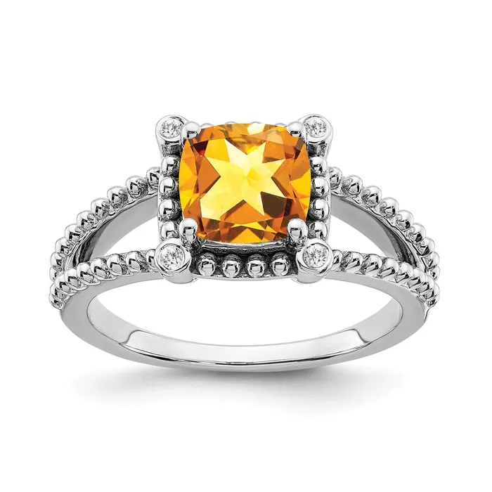 Rings 14k White Gold Cushion Citrine and Real Diamond Ring Goldia