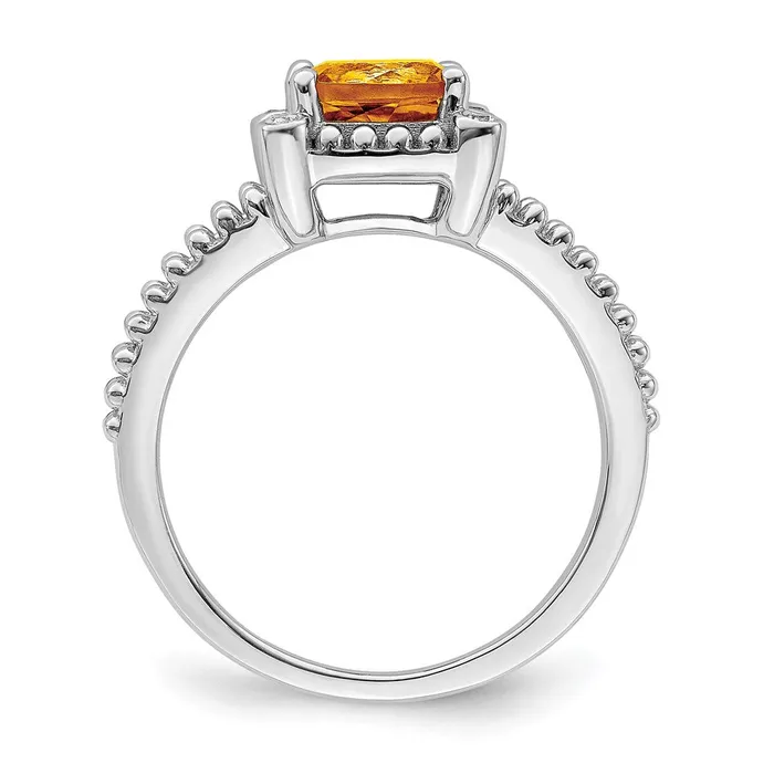 Rings 14k White Gold Cushion Citrine and Real Diamond Ring Goldia