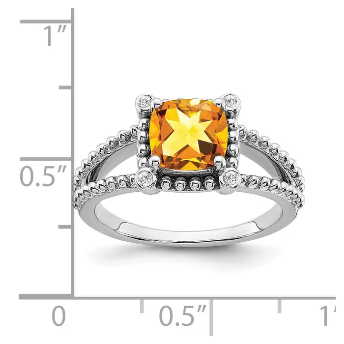 Rings 14k White Gold Cushion Citrine and Real Diamond Ring Goldia