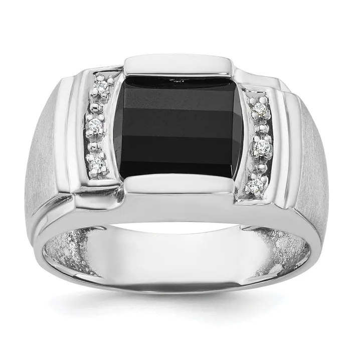 Rings 14k White Gold Mens Satin Onyx and 120 carat Diamond Complete Ring Goldia