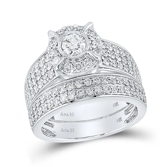 Rings 14k White Gold Round Diamond Bridal Wedding Ring Set 112 Cttw Certified gndatlanta