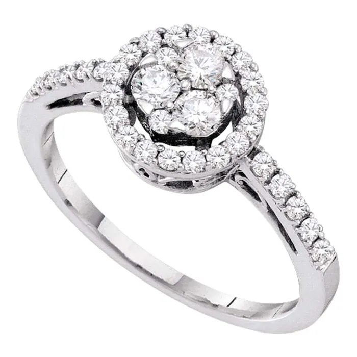 Rings 14k White Gold Round Diamond Slender Flower Cluster Halo Ring 12 Cttw gndatlanta