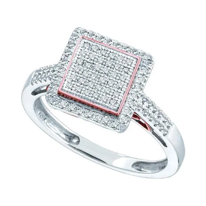 Rings 14k White Twotone Gold Round Diamond Rose Square Cluster Ring 13 Cttw gndatlanta