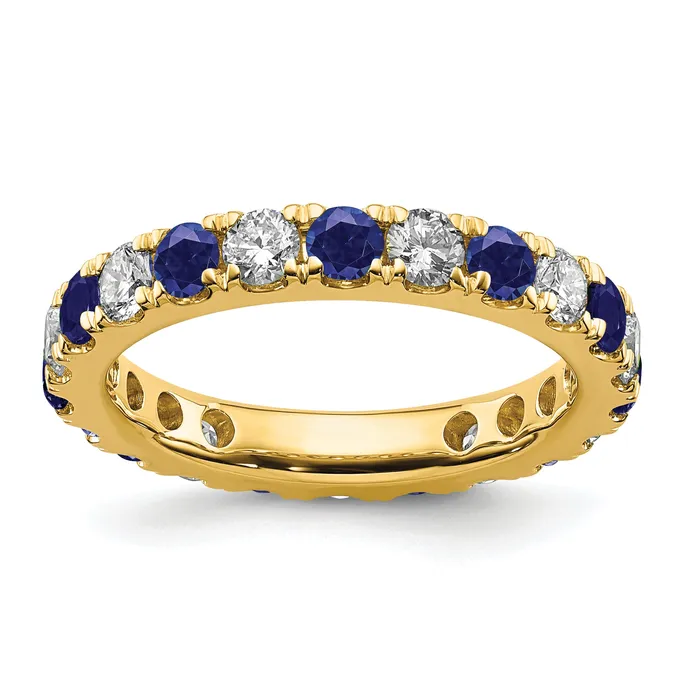 Rings 14k Yellow Gold 1 Ct Lab Grown Diamond VSSI G and Lab Created Blue Sapphire Eternity Band Ring Goldia