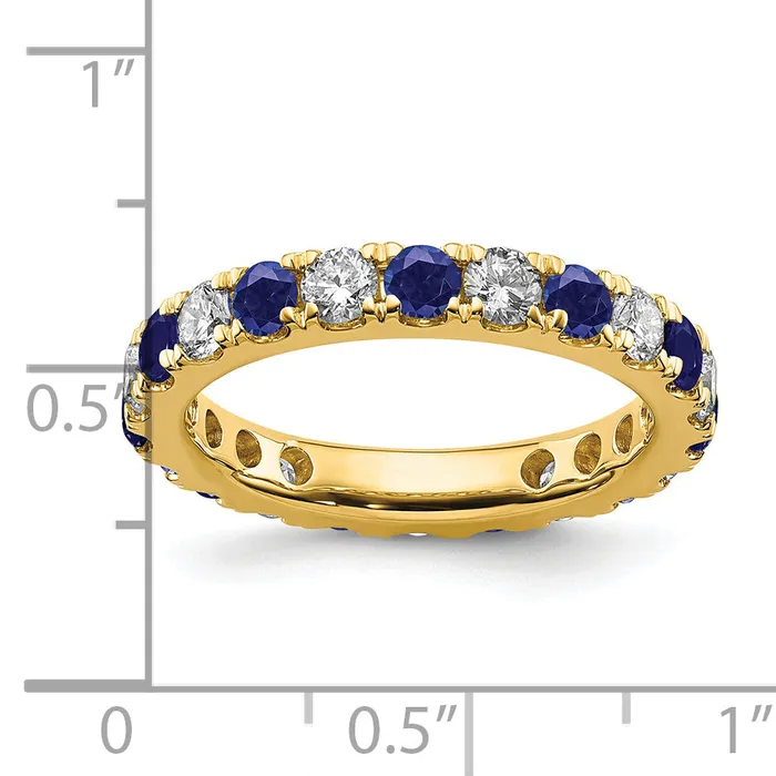 Rings 14k Yellow Gold 1 Ct Lab Grown Diamond VSSI G and Lab Created Blue Sapphire Eternity Band Ring Goldia