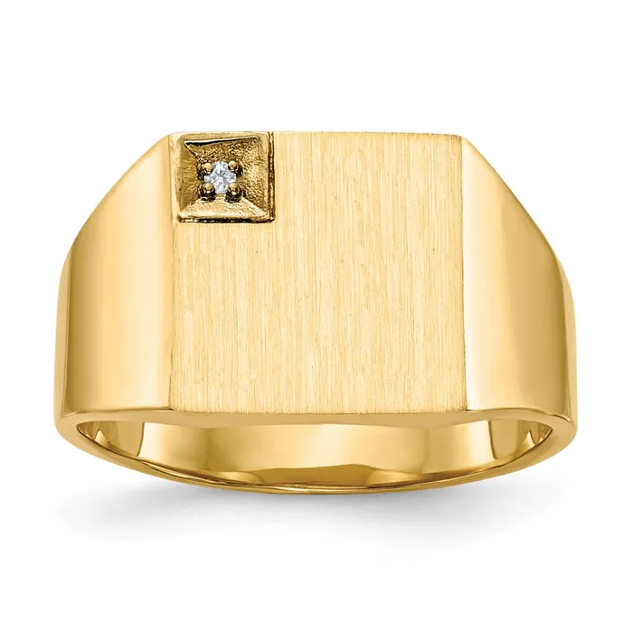 Rings 14K Yellow Gold 120x125mm Closed Back AA Real Diamond Mens Signet Ring Goldiacom