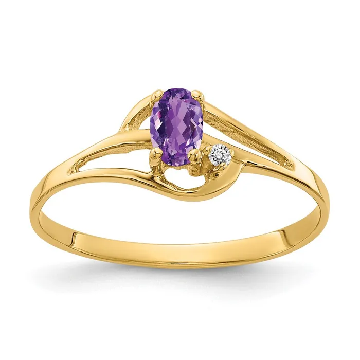 Rings 14K Yellow Gold 5x3mm Oval Amethyst AAA Real Diamond ring Goldiacom