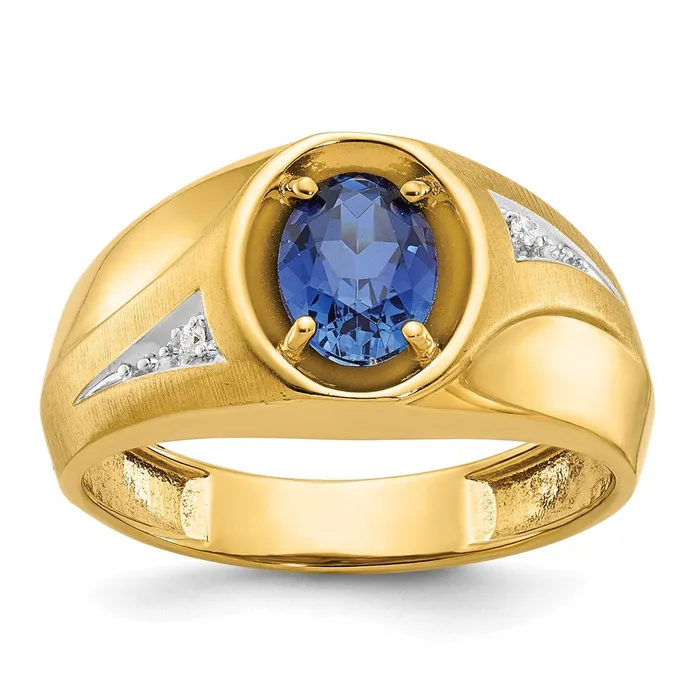 Rings 14k Yellow Gold Mens Gemstone and Diamond Satin Ring Mounting Goldia