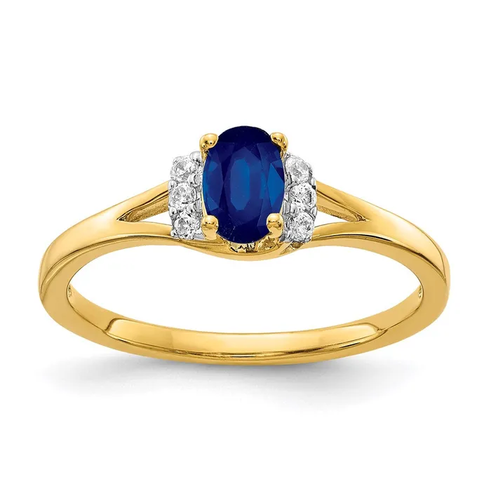 Rings 14K Yellow Gold Real Diamond and Oval Sapphire Ring Goldia